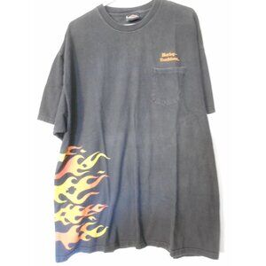Black Location Embroidered Pocket T-Shirt Harley Davidson wrap flames Double